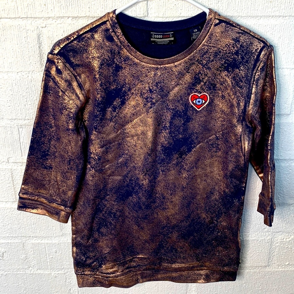 Scotch & Soda Embroidered Metallic Blue Sweatshirt size 12